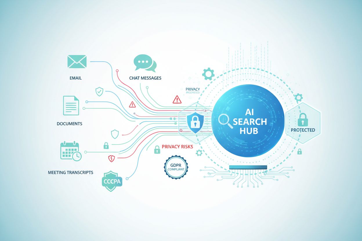 AI search tools connecting multiple data sources with privacy protection and security measures