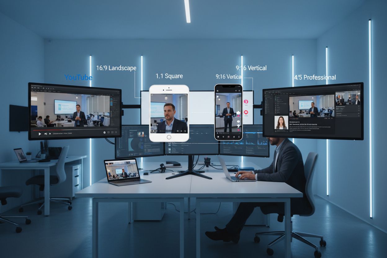 Same video content adapted for different platform aspect ratios and formats