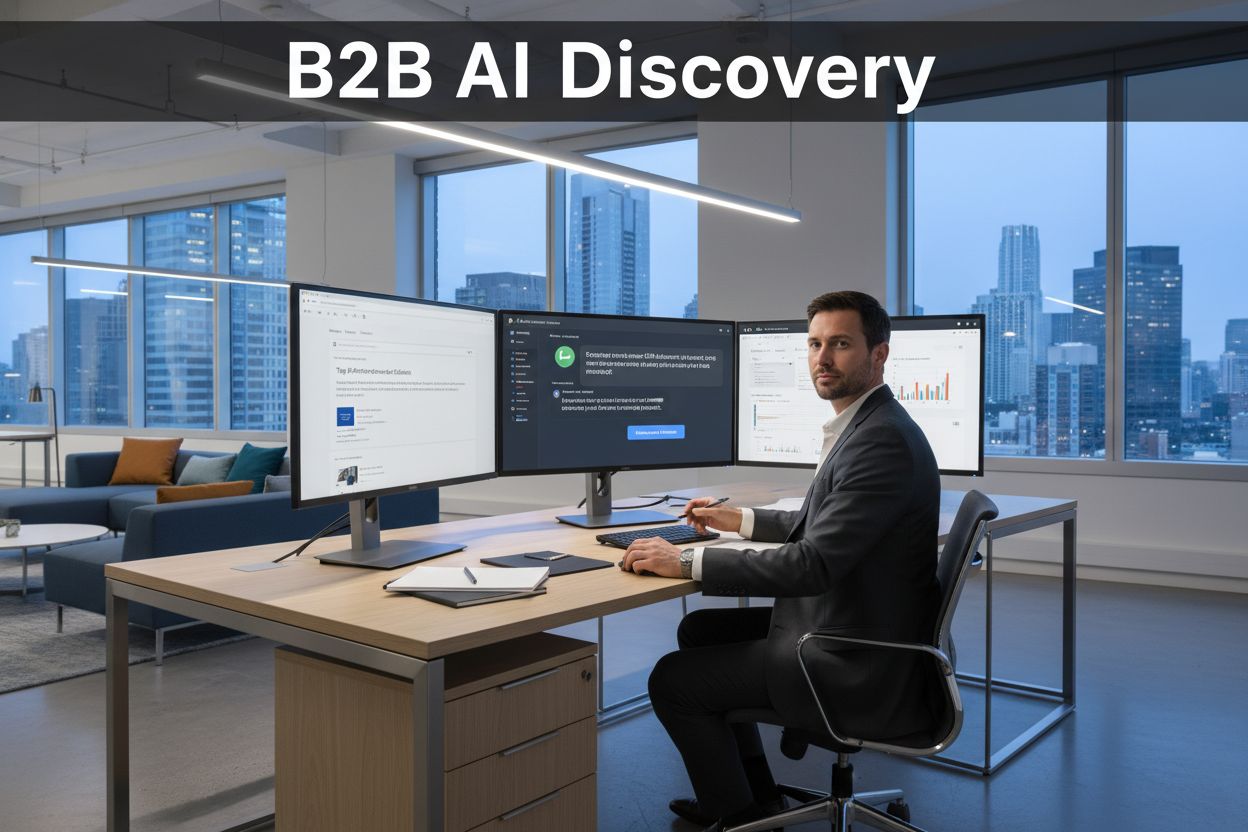 B2B executive researching enterprise solutions through AI chatbots