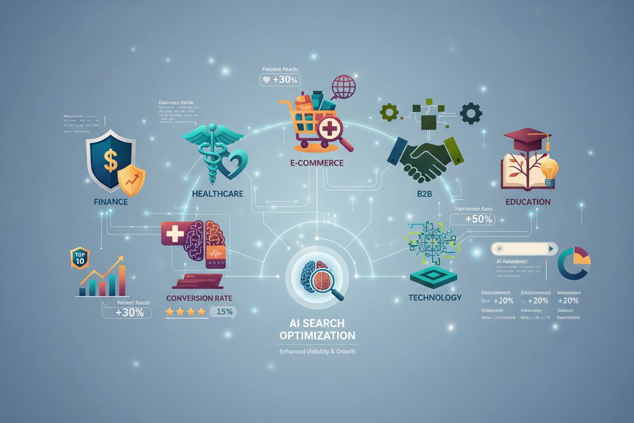 Industry sectors optimizing for AI search including finance, healthcare, e-commerce, and B2B