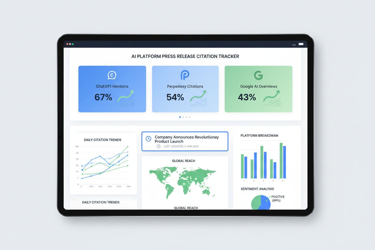Analytics dashboard showing press release citation tracking across AI platforms