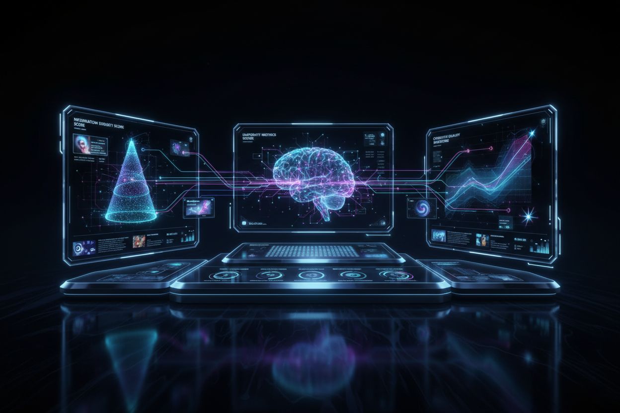 Future of AI Content Evaluation - Futuristic Dashboard with Information Density Metrics
