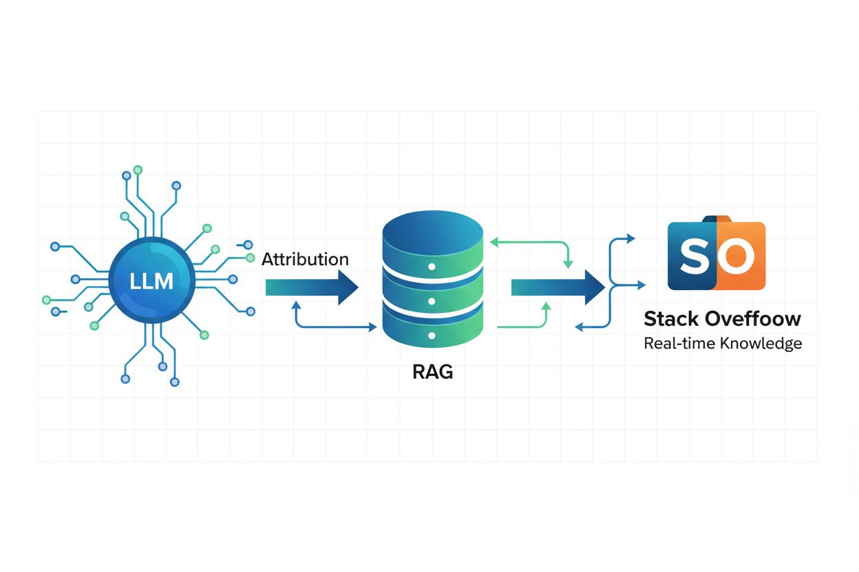 RAG architecture diagram showing LLM, retrieval system, and Stack Overflow integration