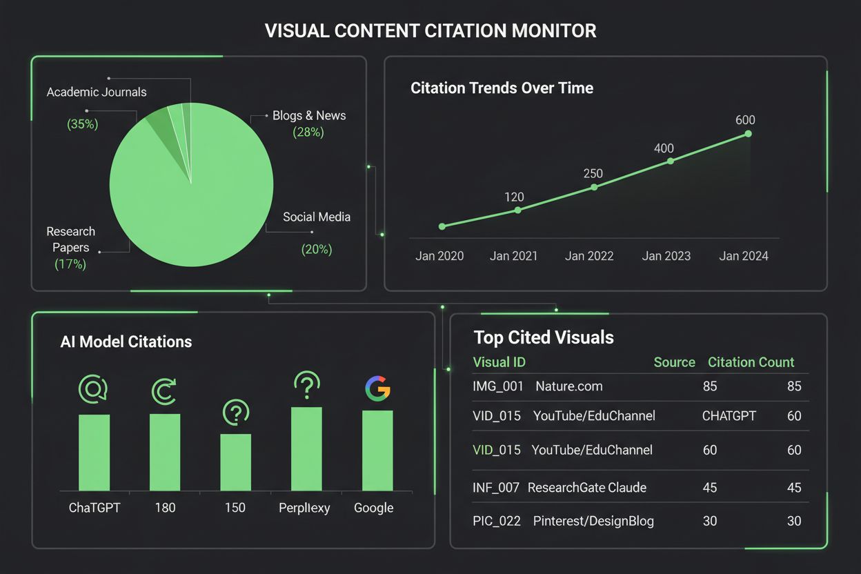 Dashboard showing citation tracking metrics and visual content monitoring
