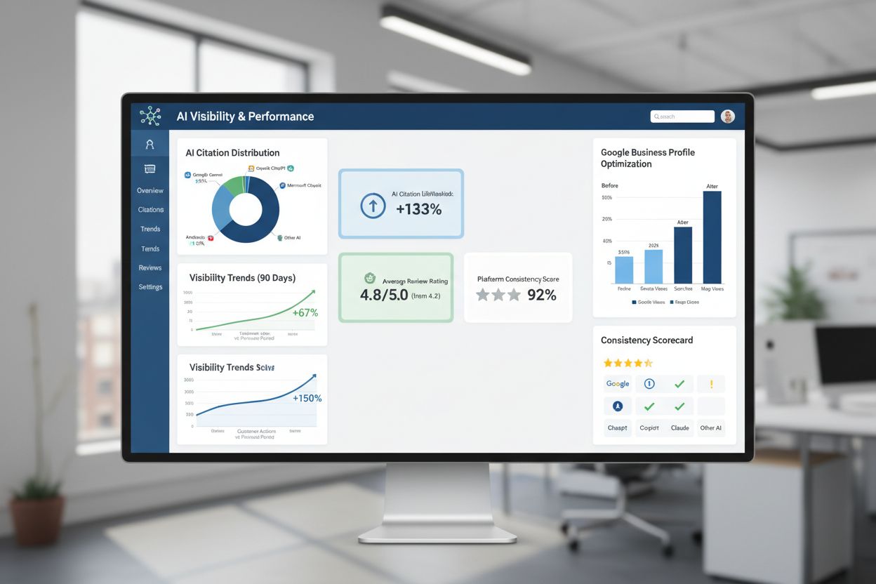 Analytics dashboard showing AI visibility metrics and tracking improvements