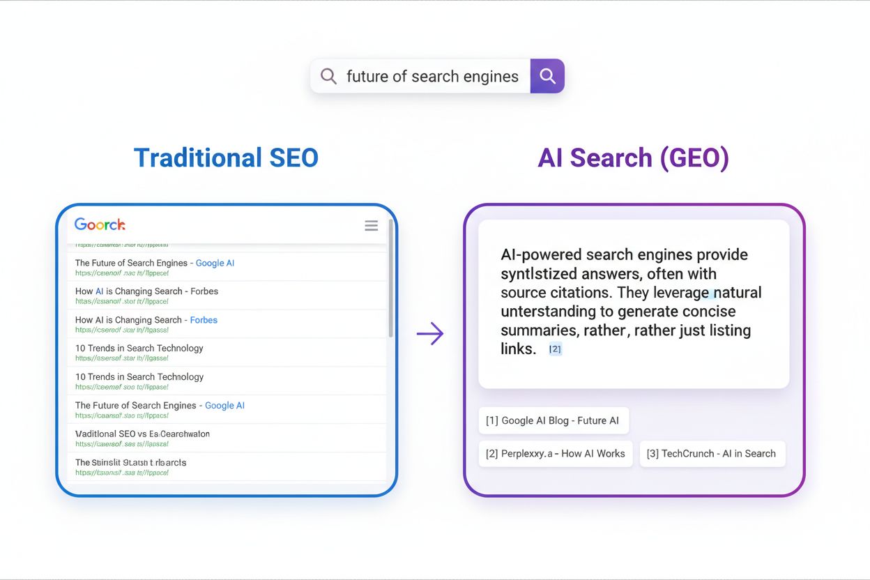 Traditional SEO vs AI Search transformation showing search results evolution