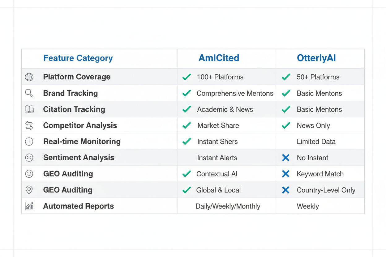 Feature Comparison Matrix - AmICited vs OtterlyAI