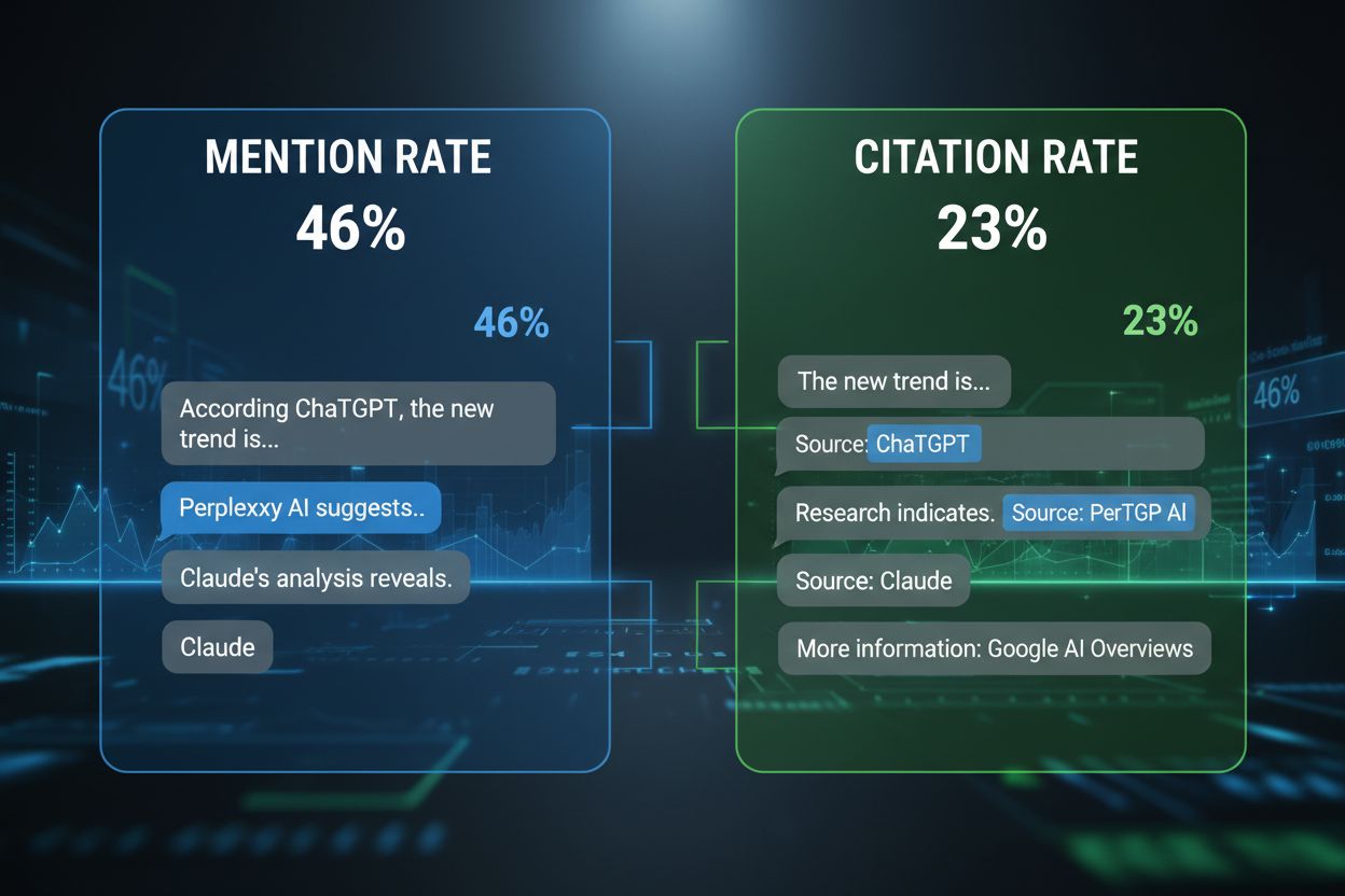 AI systems showing mention rate vs citation rate metrics comparison