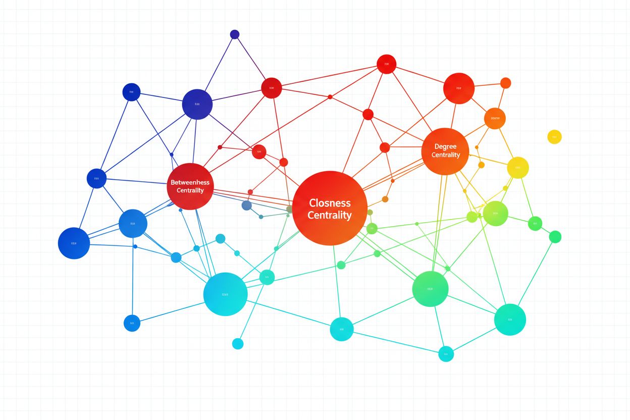 Network visualization showing author centrality and citation patterns