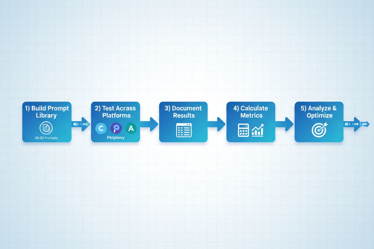 AI visibility audit workflow showing steps from prompt library to optimization