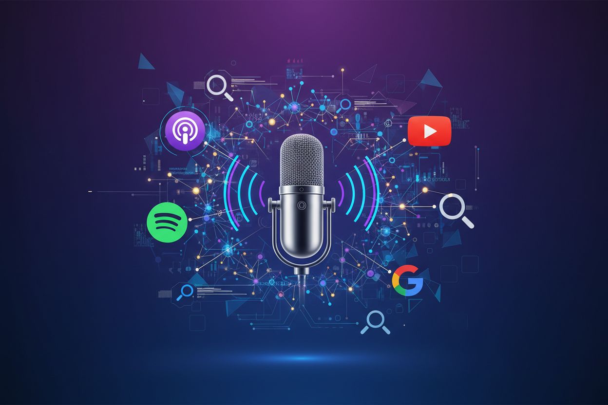 Podcast discovery ecosystem visualization showing AI-powered discovery pathways across multiple platforms