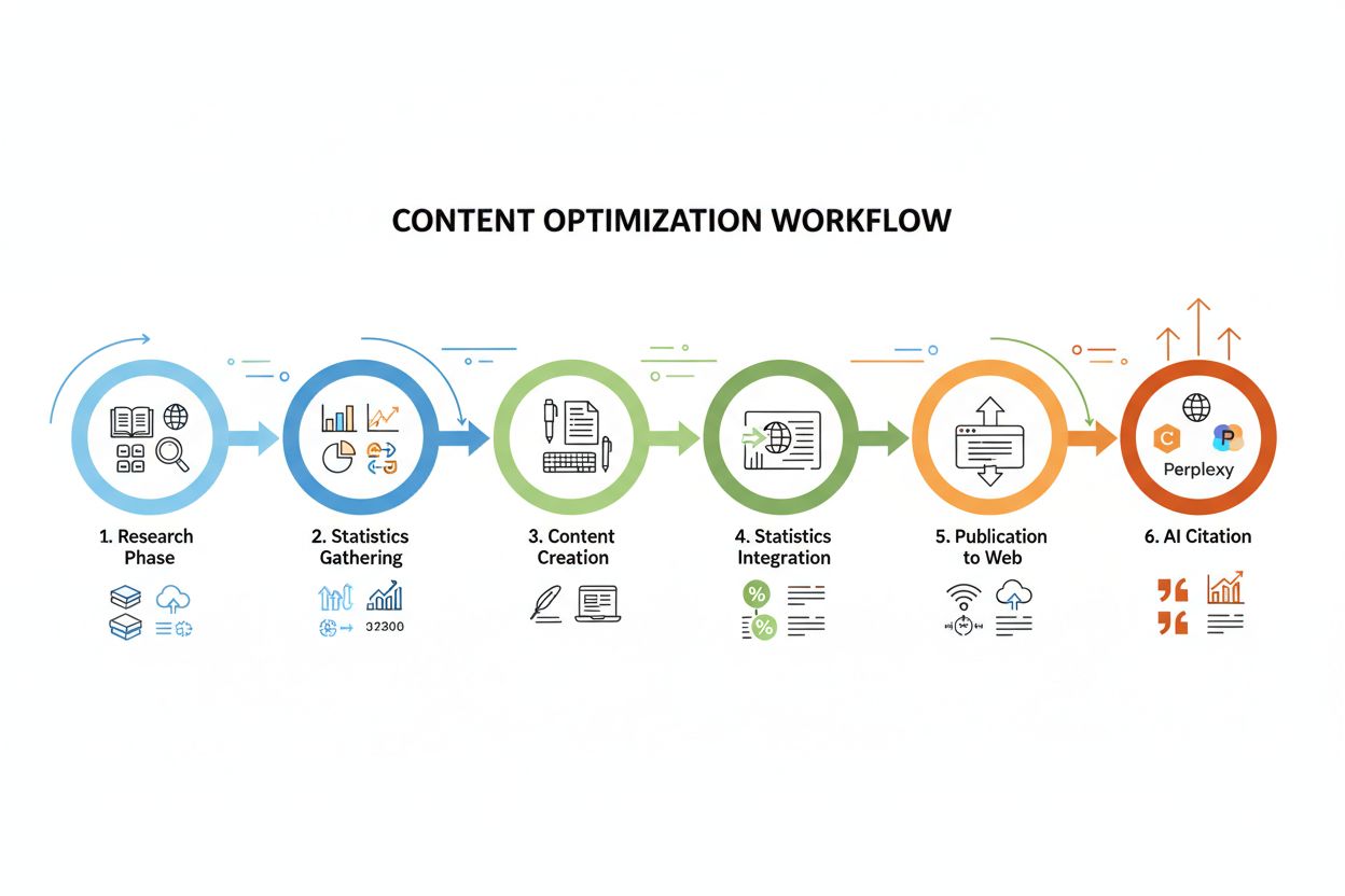 Content optimization workflow showing research to AI citation process