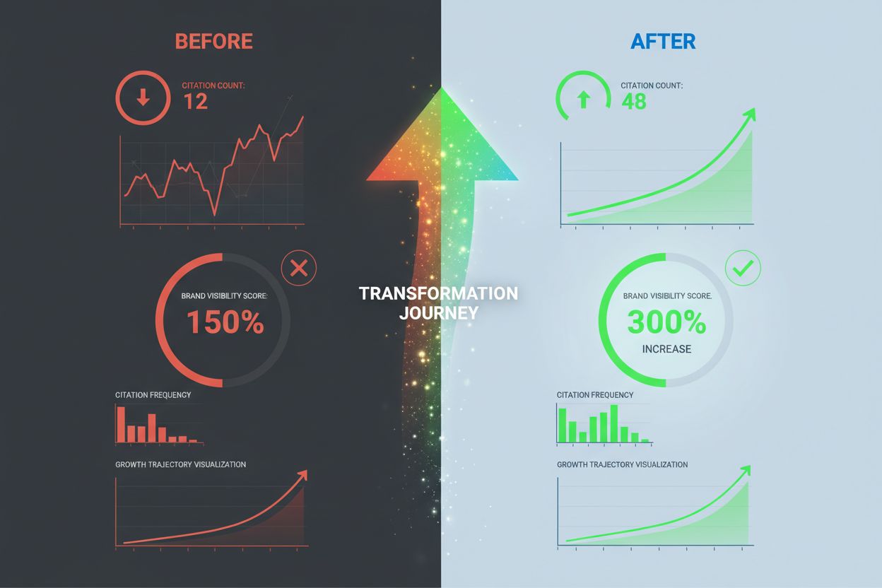 Before and after transformation showing 300% AI citation growth