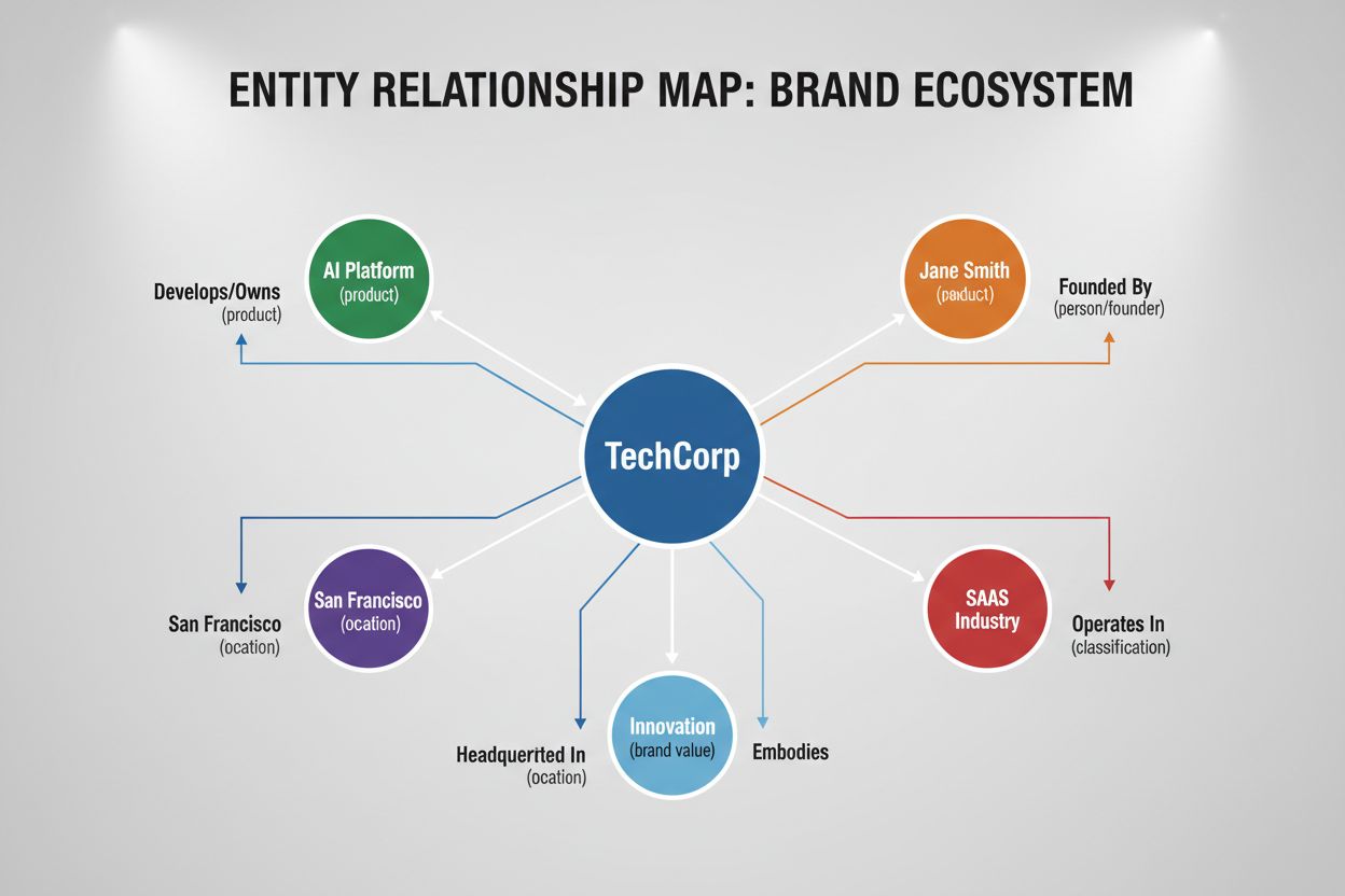 Entity Relationship Mapping - showing how brand entities connect to products, people, locations, and industries