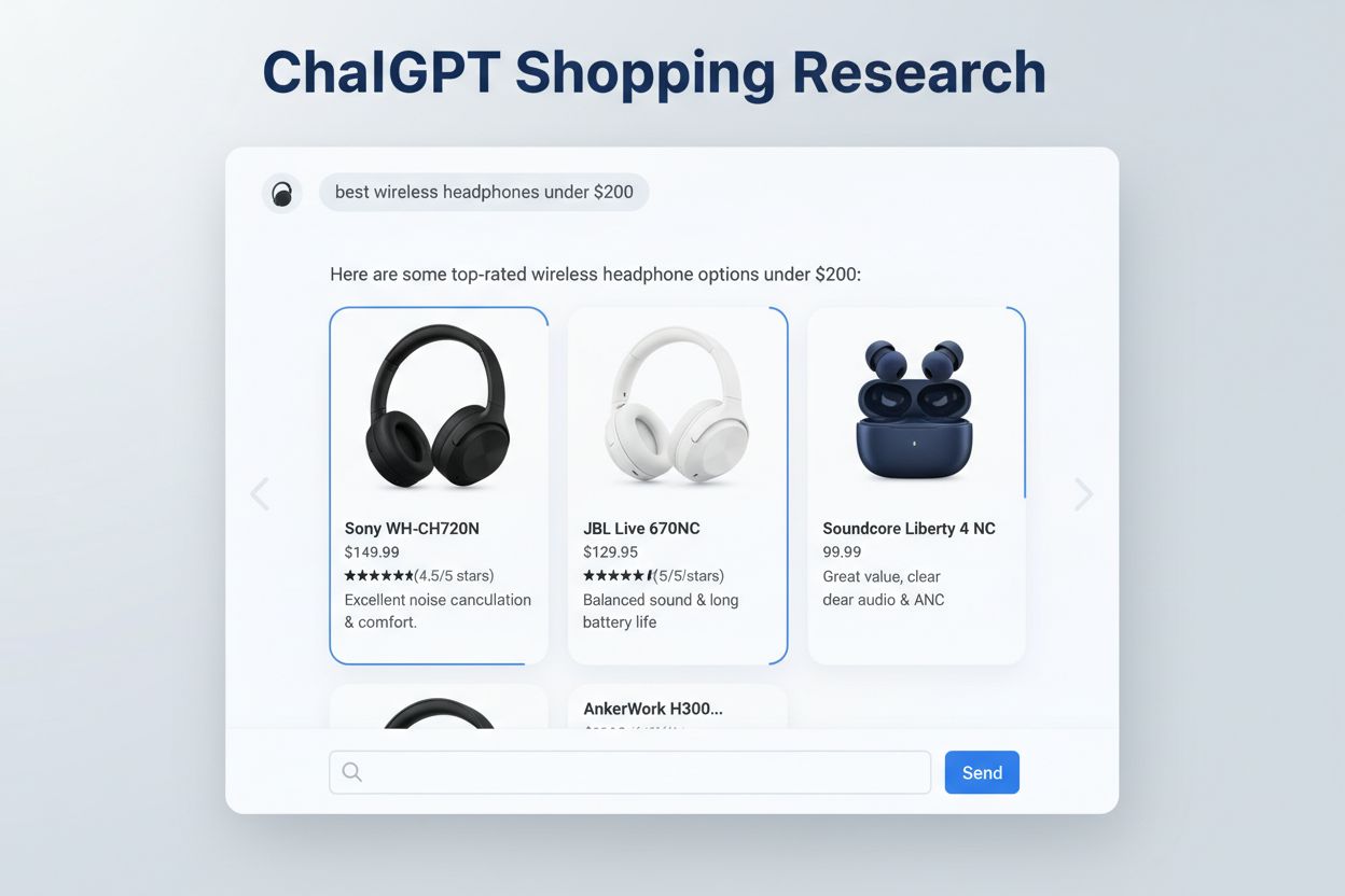 ChatGPT Shopping Research interface showing product recommendations