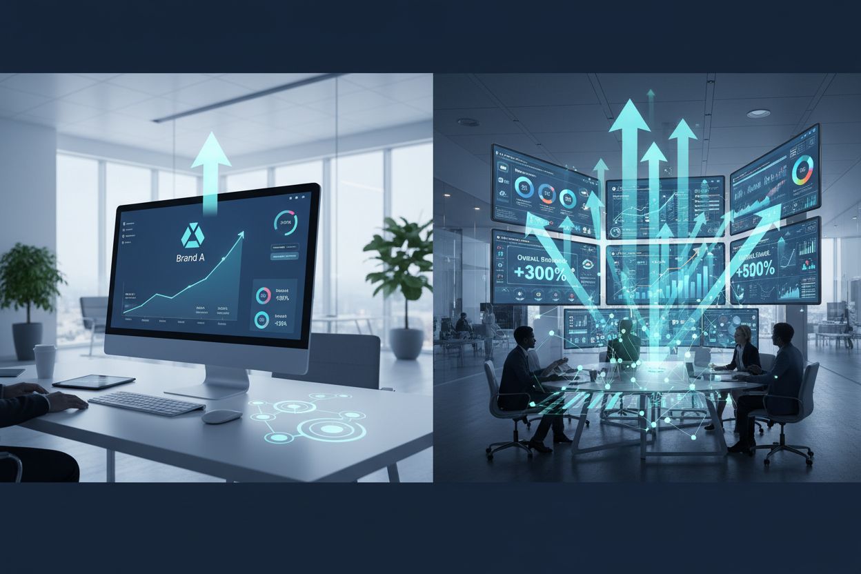 Business growth and scaling visualization showing progression from single brand to multi-brand management