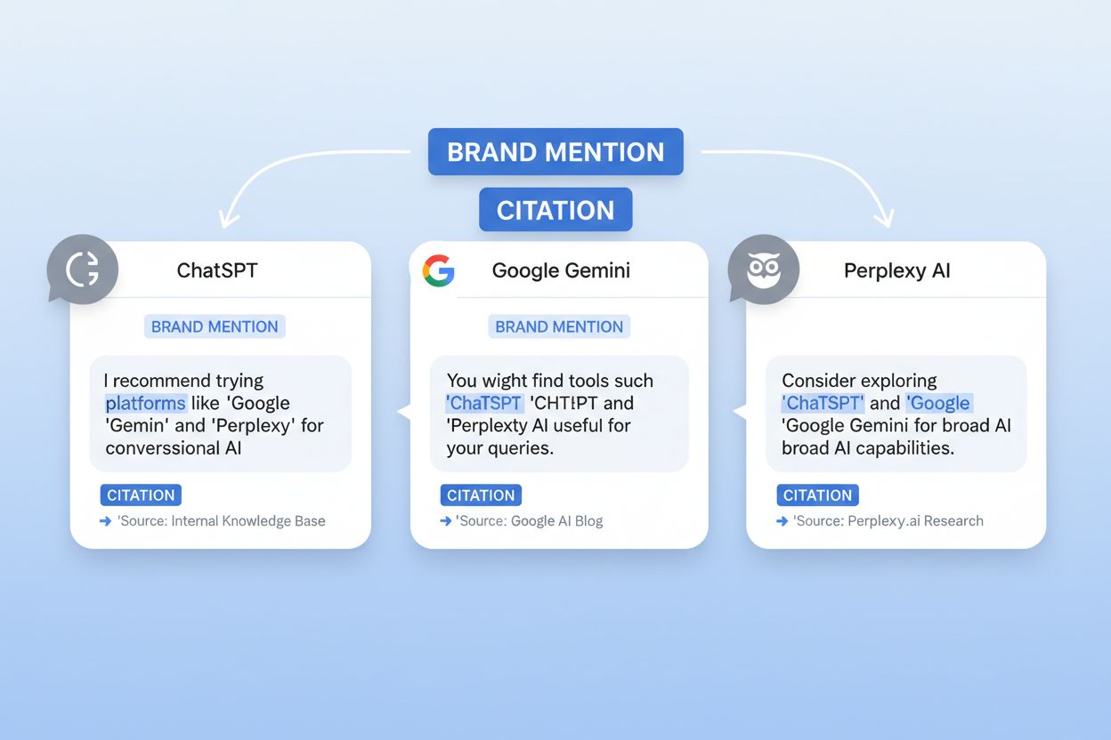 AI chatbots ChatGPT, Gemini, and Perplexity showing brand recommendations and citations
