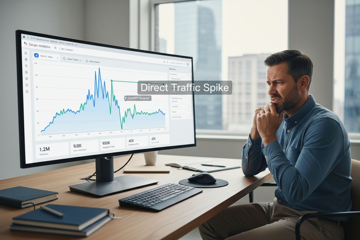 GA4 dashboard showing direct traffic spike from ChatGPT