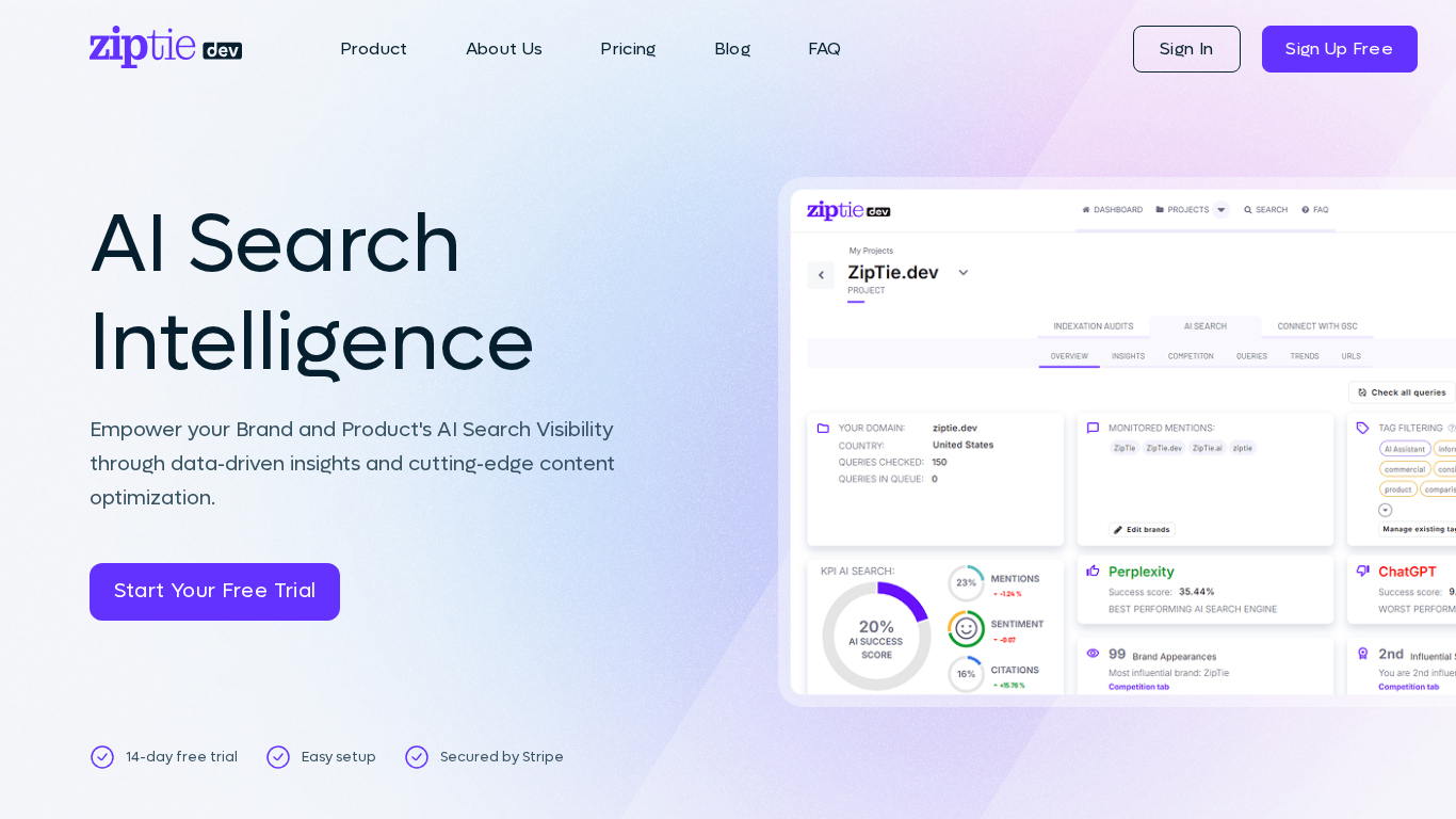 ZipTie AI visibility tracking platform homepage
