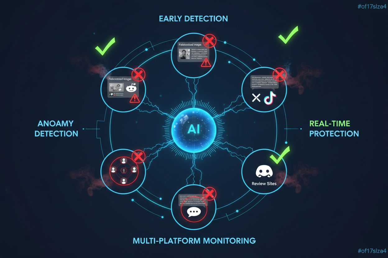 Misinformation detection system showing false information being caught across multiple platforms