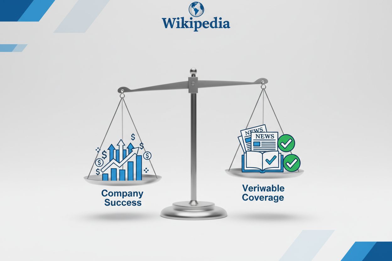Wikipedia Notability Concept - Balance scale showing company success vs verifiable coverage