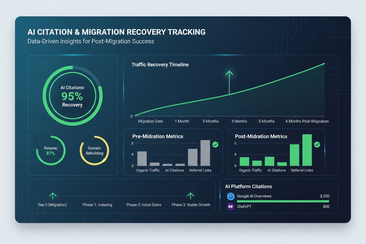 Analytics dashboard showing AI citation recovery metrics and monitoring