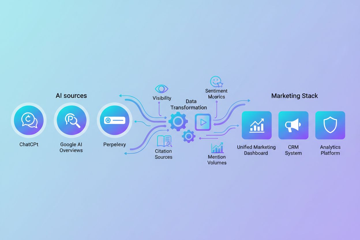 Data integration workflow showing AI platforms connecting to marketing stack