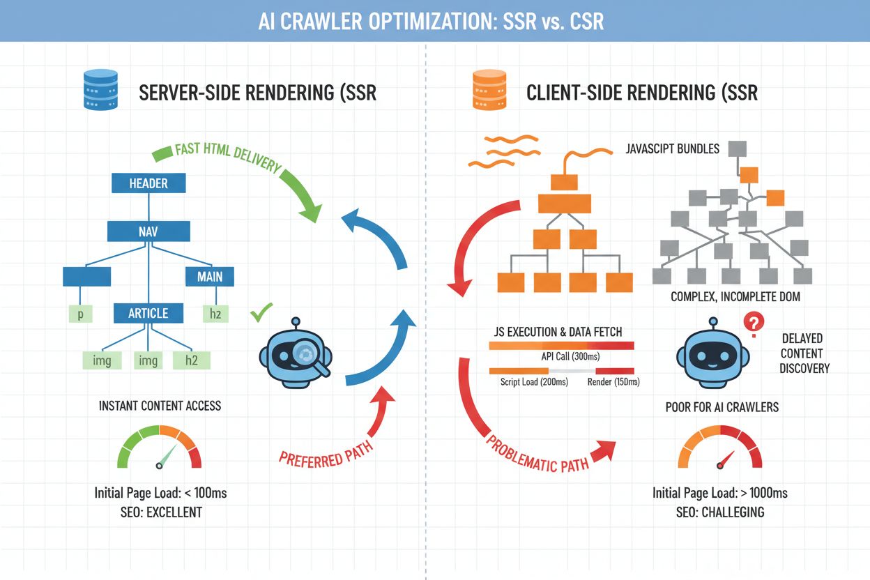 Server-side rendering vs client-side rendering for AI crawler optimization