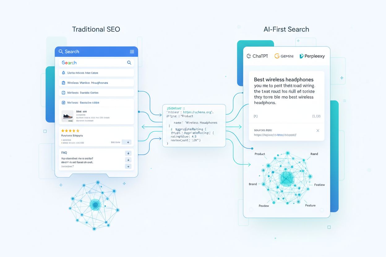 Evolution of schema markup from traditional search results to AI answer engines