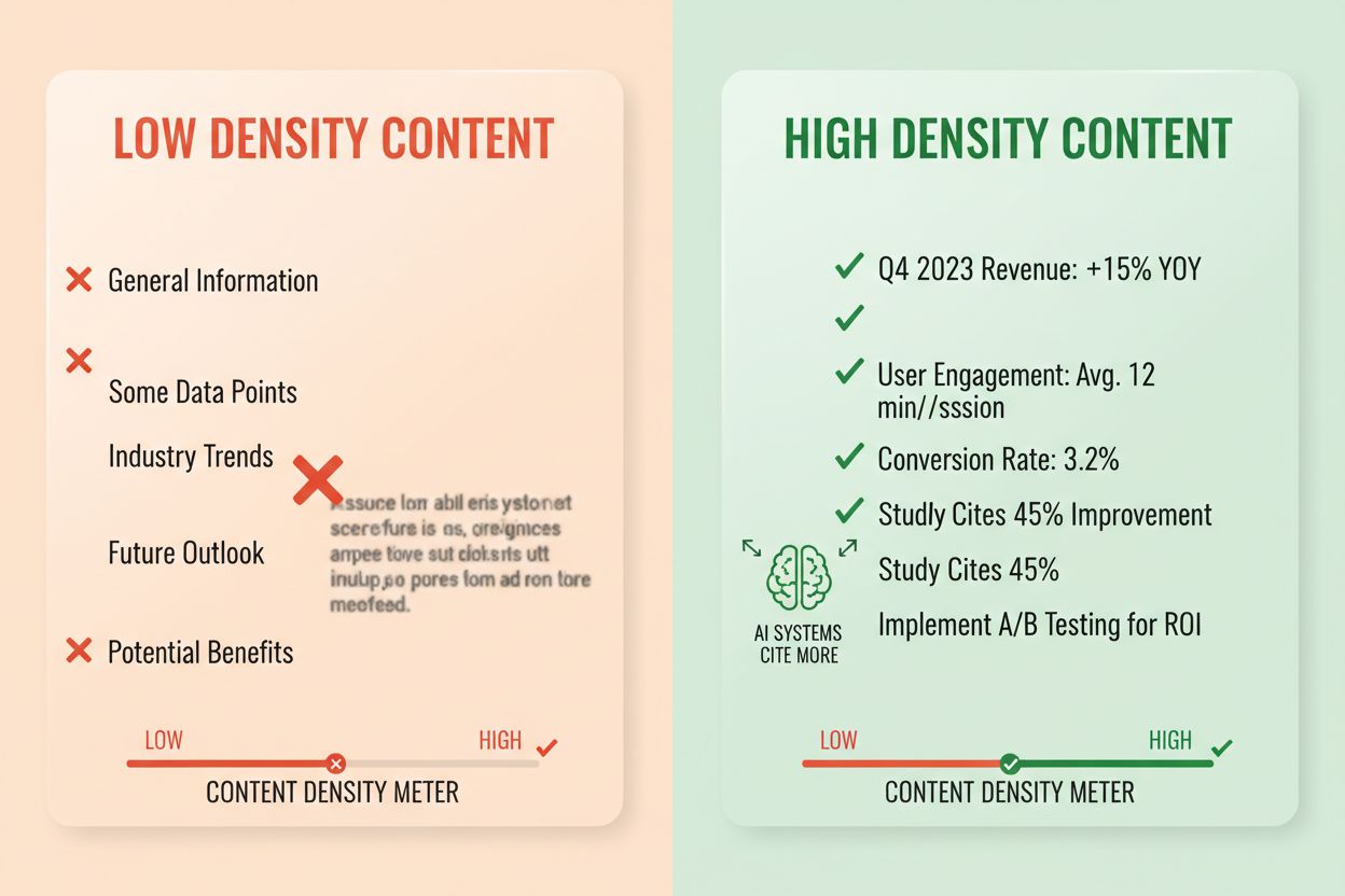 Content Density Comparison - showing high density vs low density content and citation impact