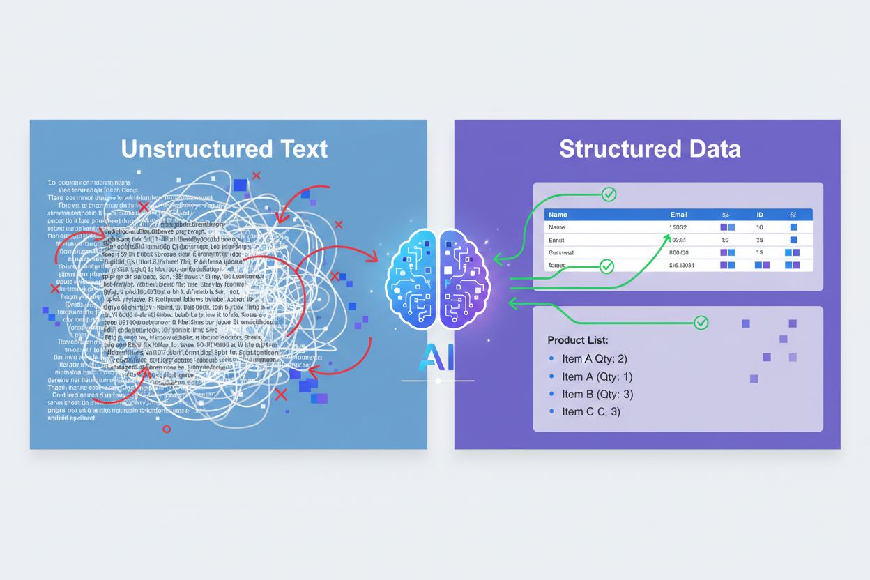 Comparison of how AI systems parse unstructured text versus structured data like tables and lists