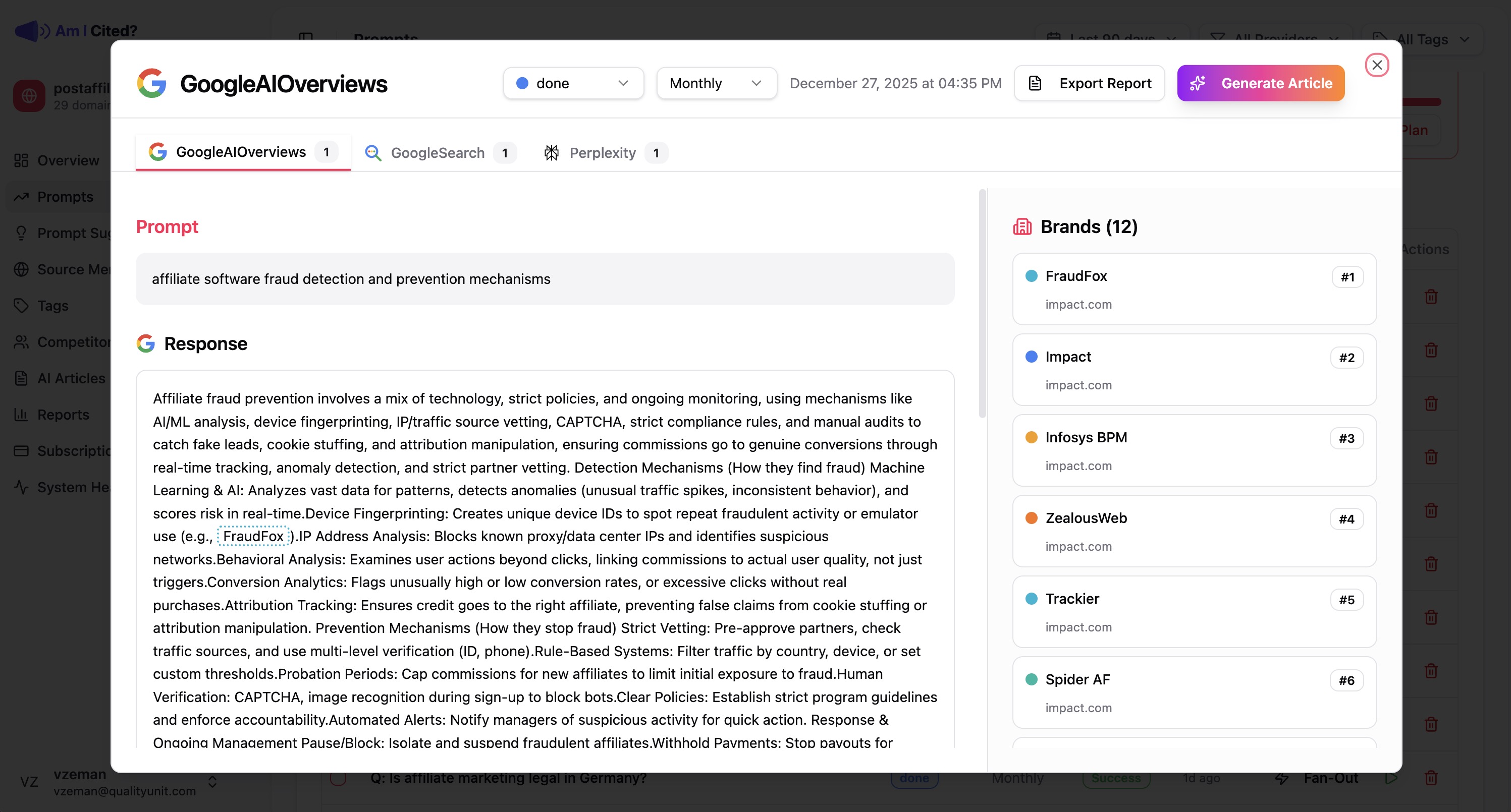 Google AI Overview monitoring and analysis
