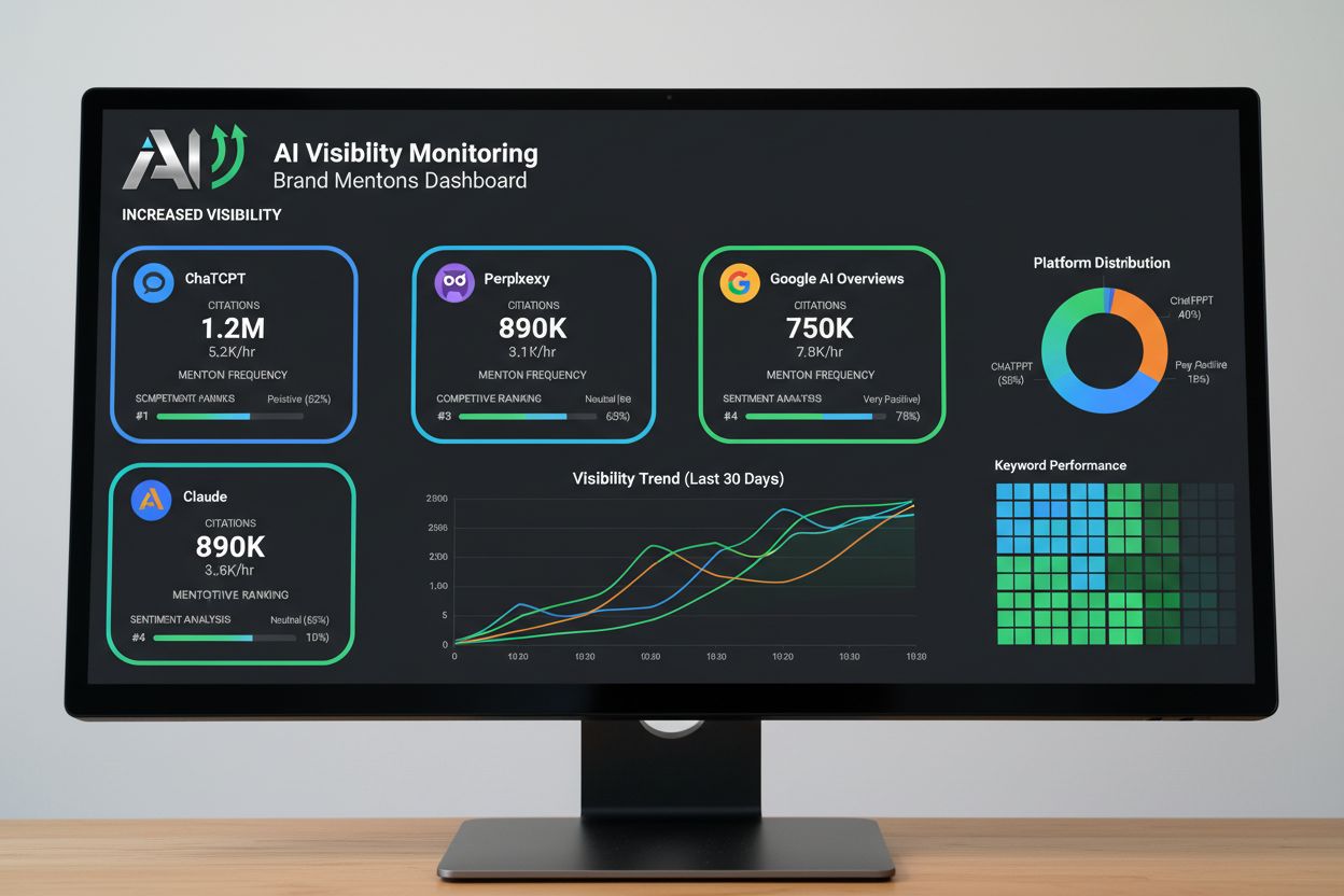 AI visibility monitoring dashboard showing brand mentions across platforms