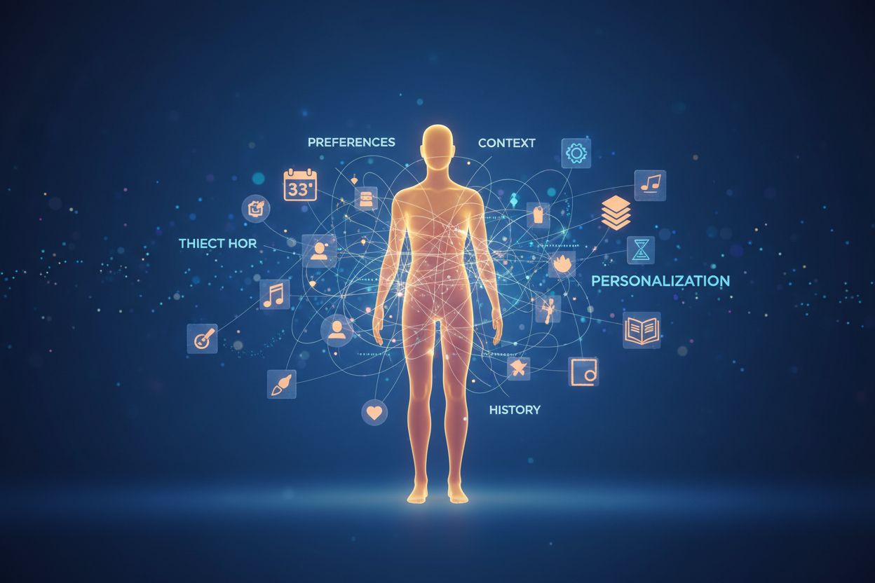 AI memory and personalization concept with user preferences and data connections