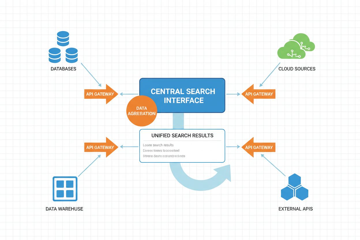 Federated AI Search architecture showing multiple data sources connected to central query interface
