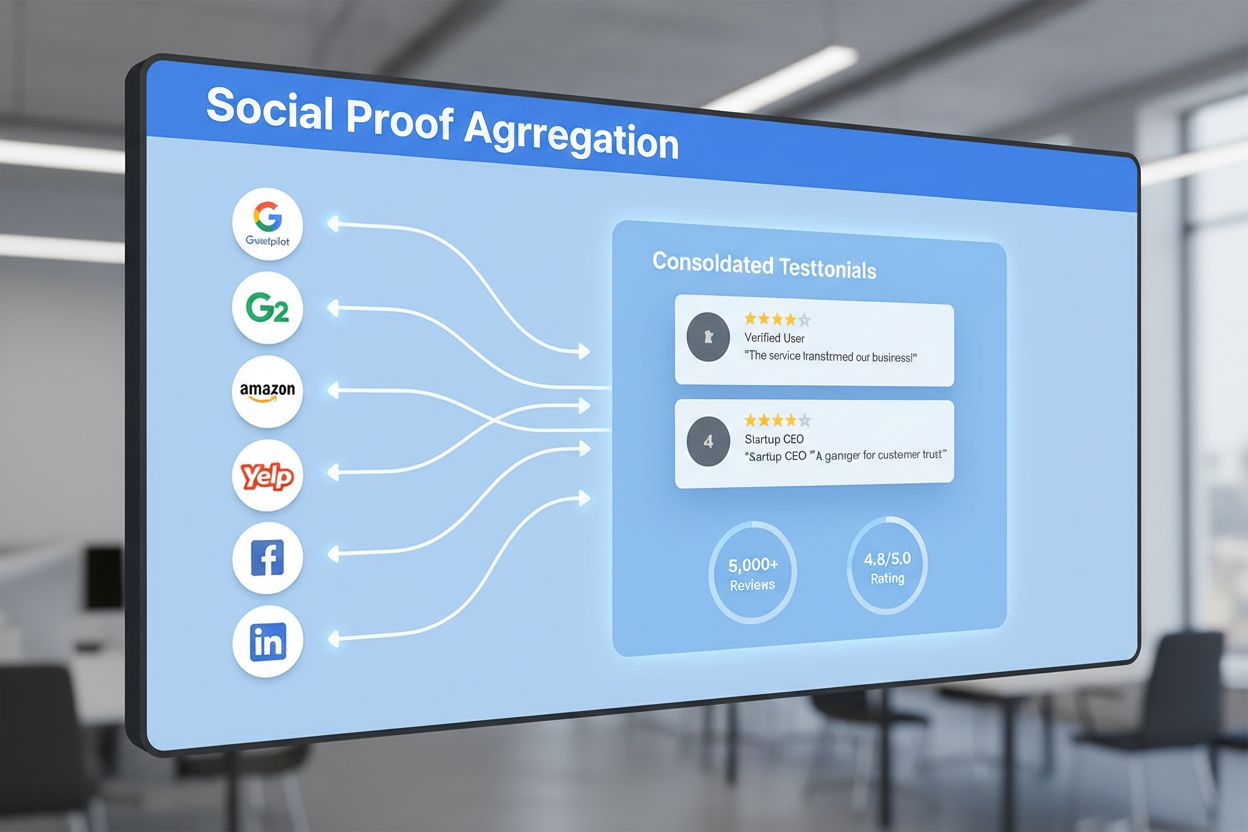 Social proof aggregation dashboard consolidating multiple platforms