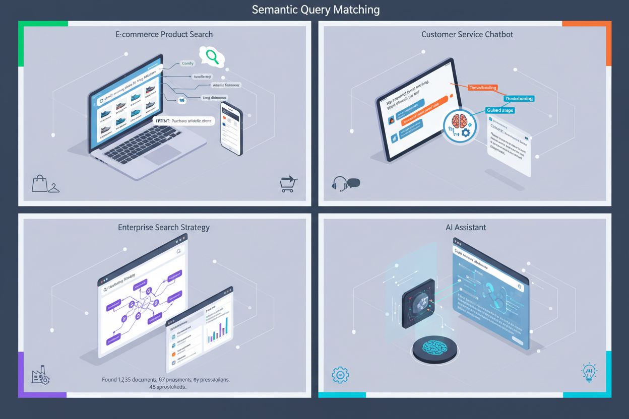 Real-world applications of semantic query matching across e-commerce, customer support, enterprise search, and AI systems