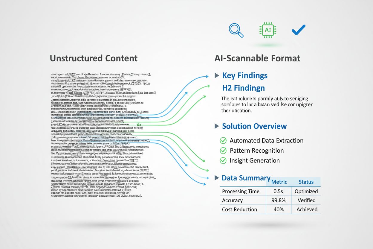 Formato AI-Scansionabile che mostra contenuti strutturati con intestazioni chiare, paragrafi e punti elenco
