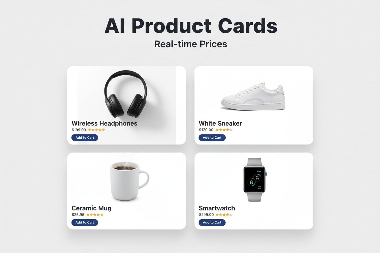 AI Product Card interface showing product information and pricing details