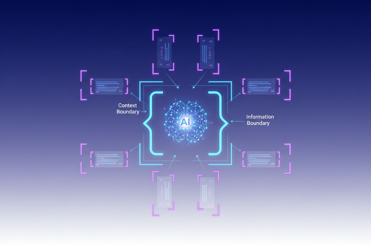 AI model surrounded by clear bracket symbols and context boundaries