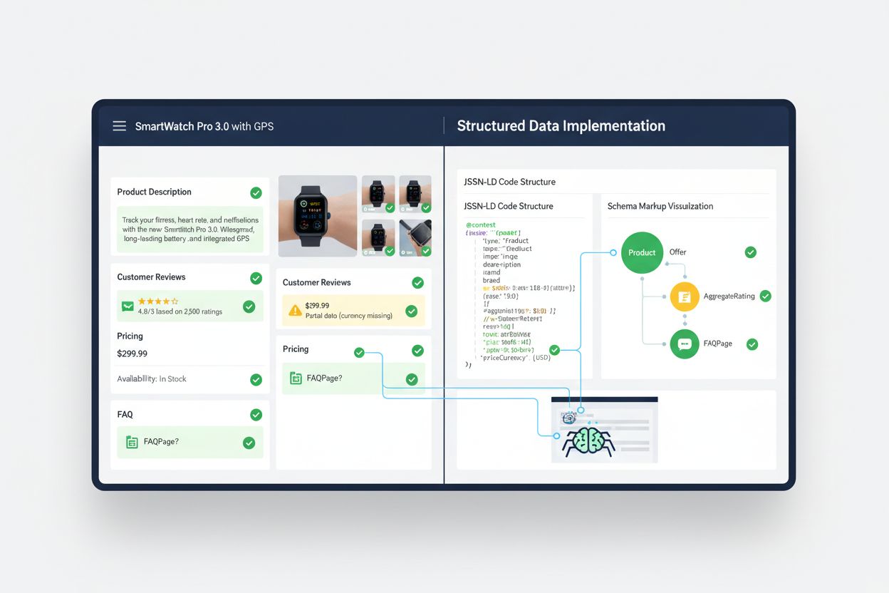 Product page optimization dashboard with structured data implementation