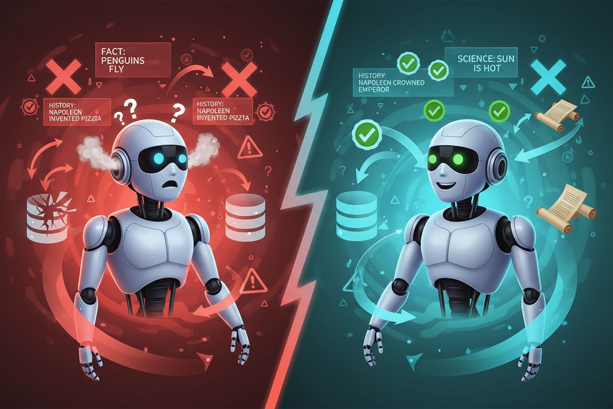 Comparison of grounded AI responses versus hallucinated AI responses