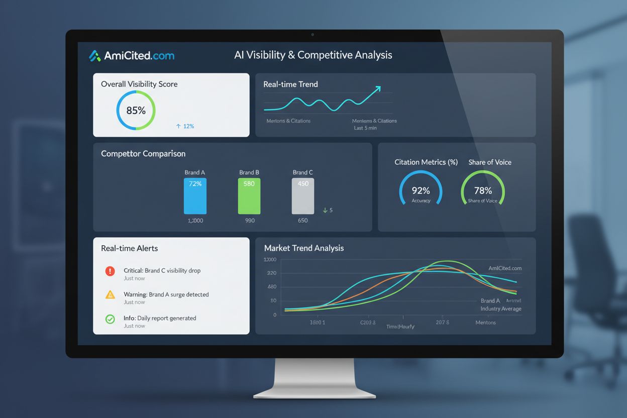 AI visibility monitoring dashboard showing competitive analysis and metrics