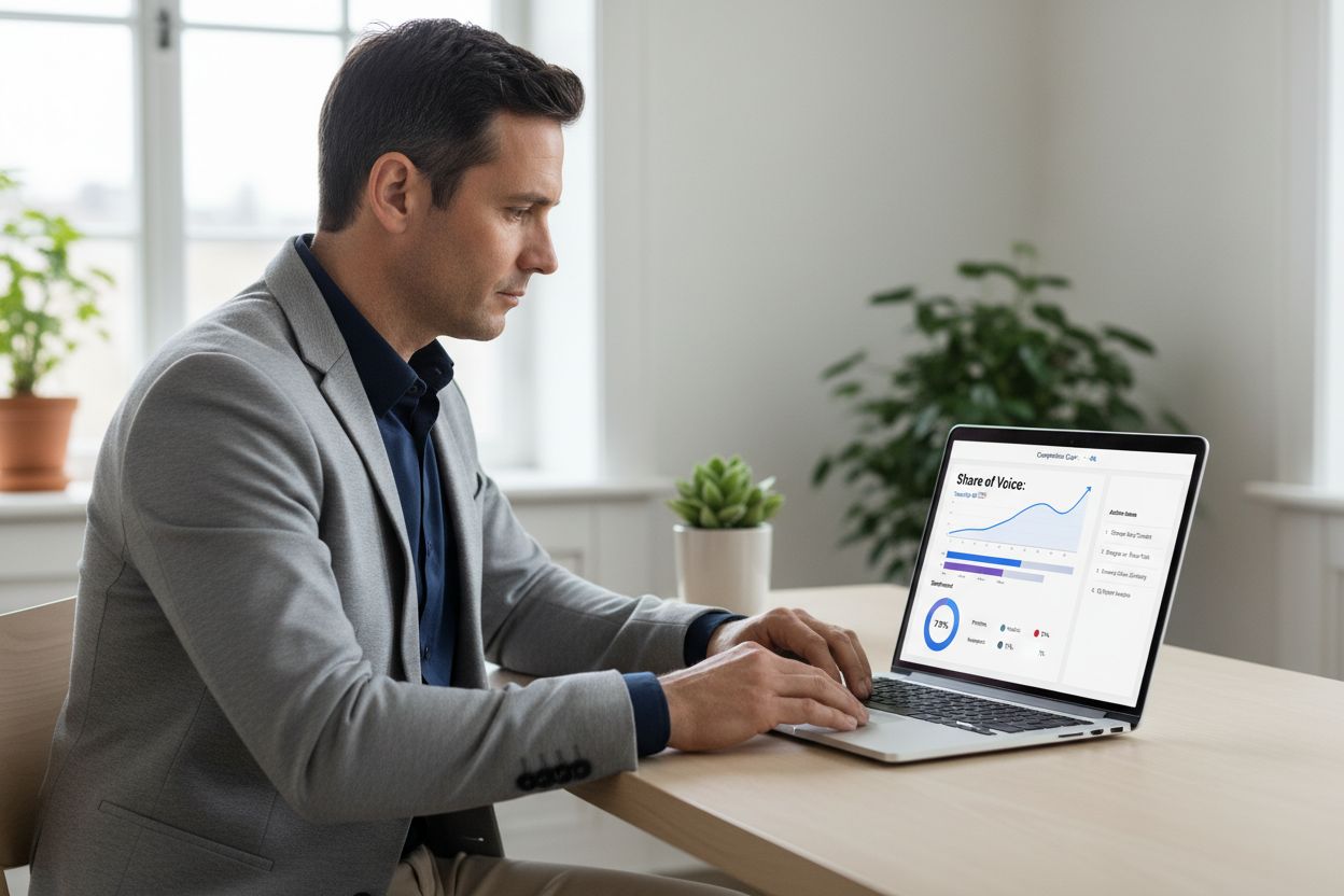 Professional AI visibility monitoring dashboard with competitive benchmarking and real-time metrics