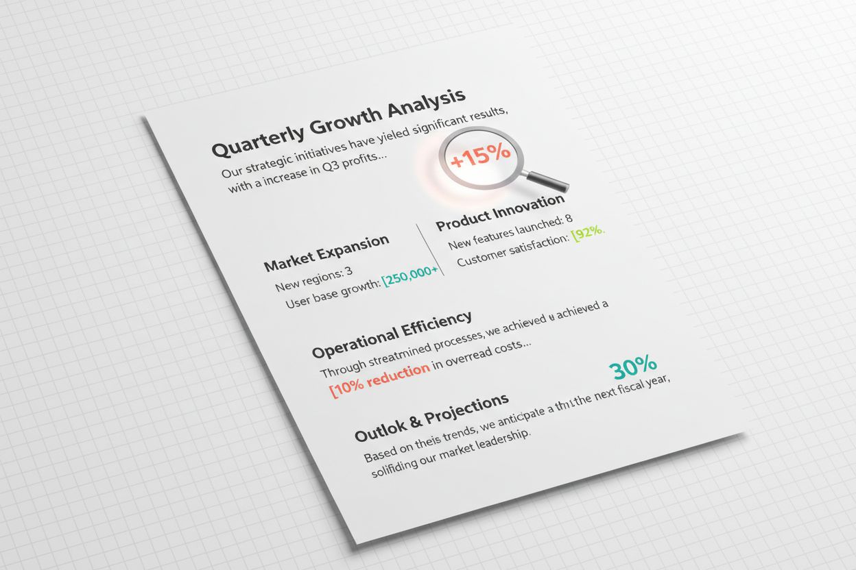 Content structure showing strategic statistics placement throughout document