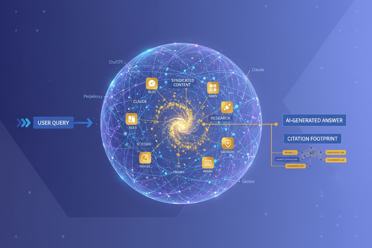 LLM visibility and AI discovery process showing content syndication to AI citations