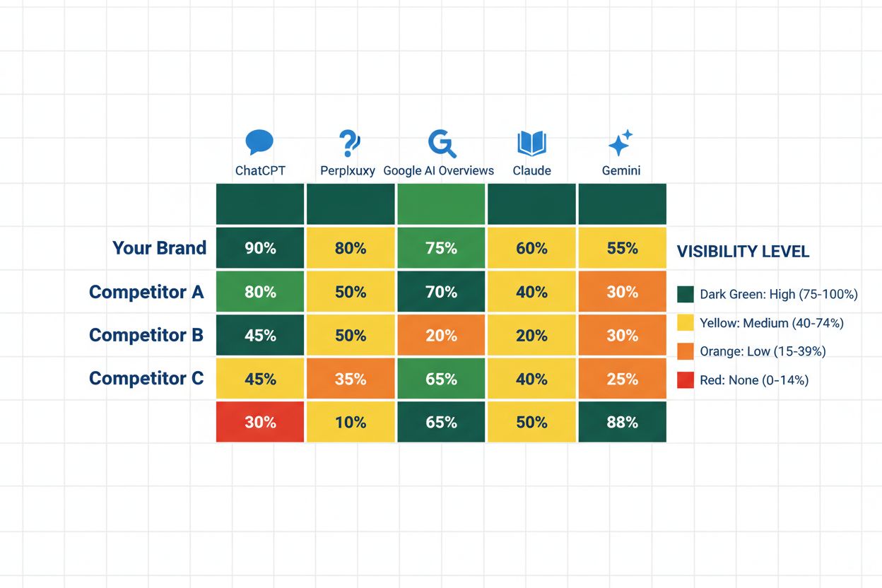 Competitive analysis matrix showing brand visibility across AI platforms
