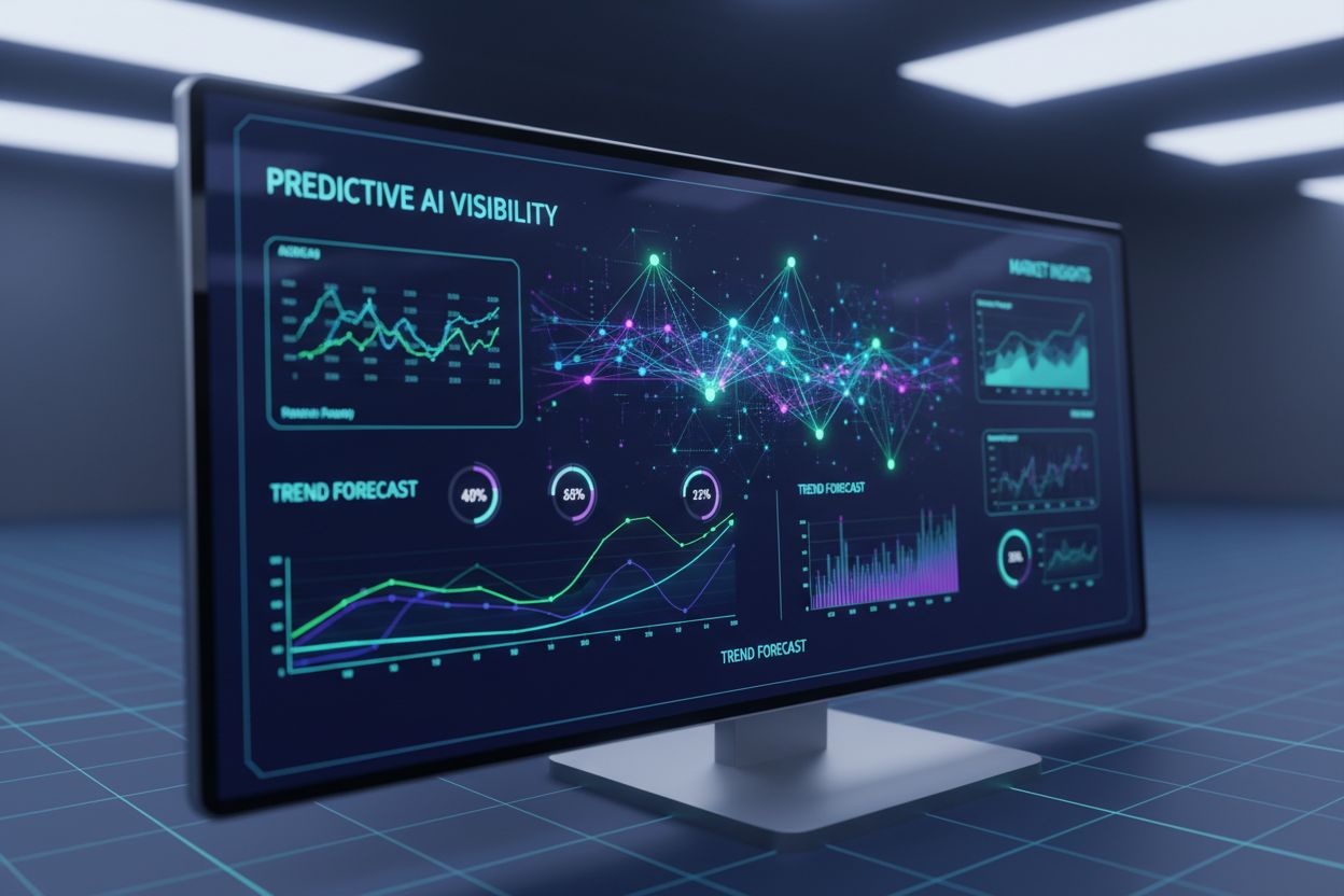AI-powered predictive analytics dashboard showing data streams and forecasting curves