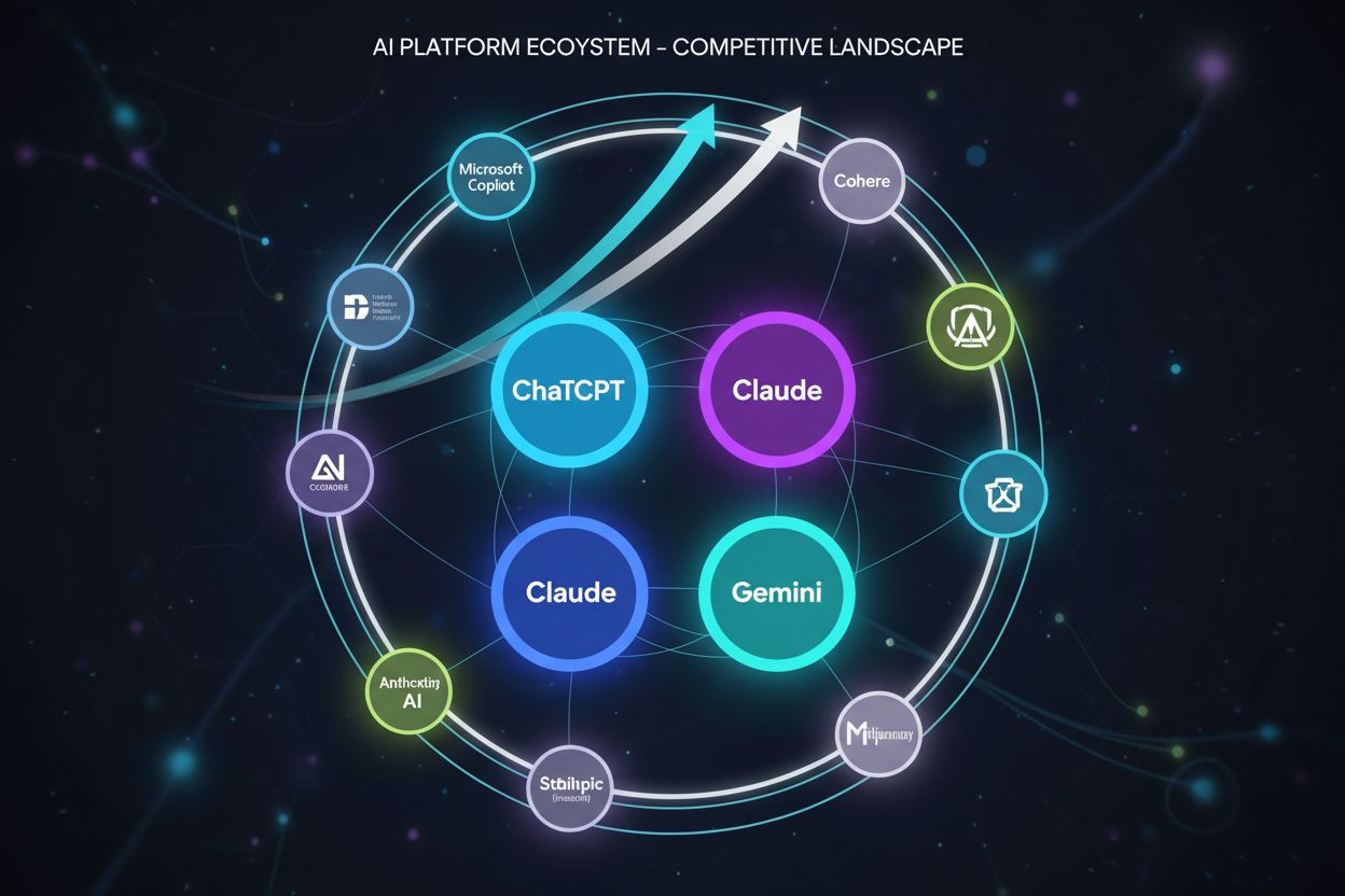 Network diagram showing competitive landscape and market share distribution across AI platforms