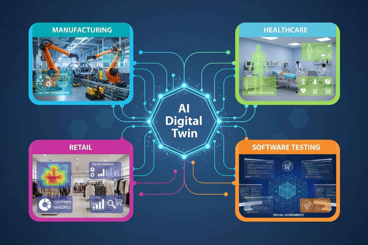 AI Digital Twin applications across manufacturing, healthcare, retail, and software testing industries
